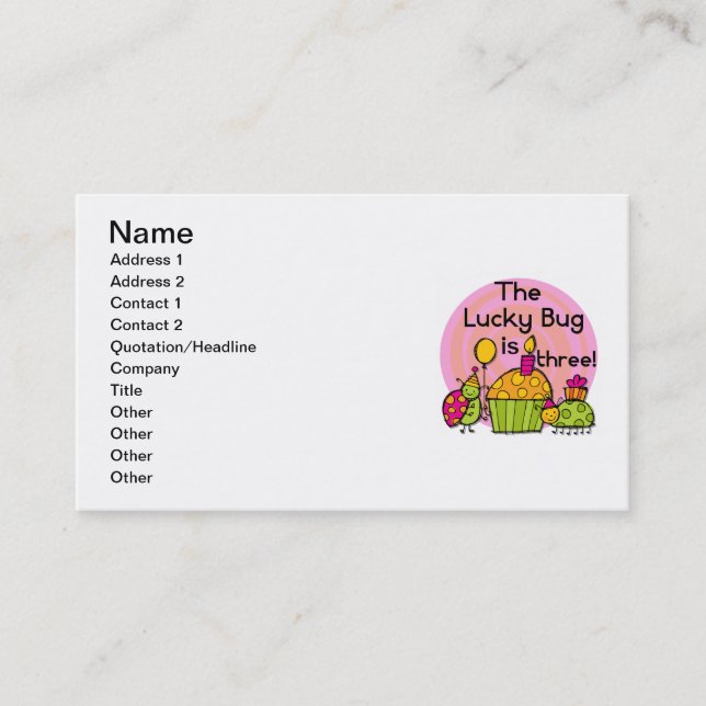 Carte De Visite Lucky Bug Cupcake 3e Anniversaire Tshirts et cadea (Devant)