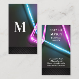 Carte De Visite Lumières de Neon   Motif de carreaux noirs