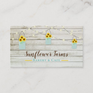 Carte De Visite Lumières en bois blanc rustique et tournesols en p
