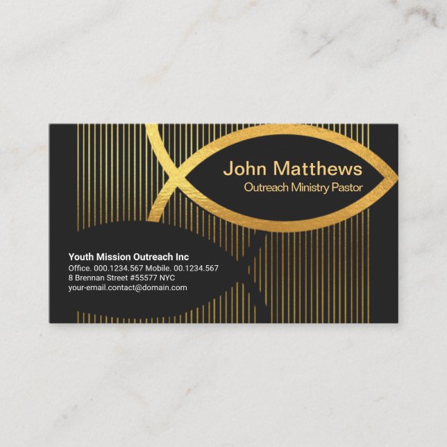 Carte De Visite Lumineuses Gold Lines Gold Ichthus Christian Fish (Devant)