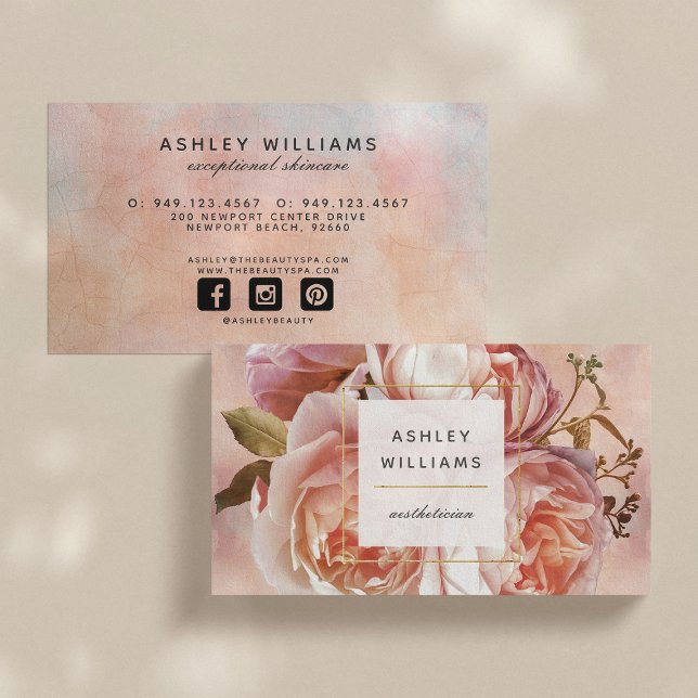 Carte De Visite LUMINEUX ROSE & Peony Elégant Floral Horizontal (Créateur téléchargé)