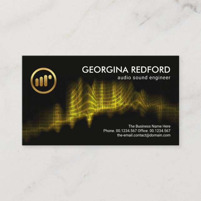Carte De Visite Lumineux Yellow Sound Wave Code binaire Audio (Devant)