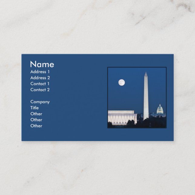Carte De Visite Lune au-dessus de Washington DC (Devant)