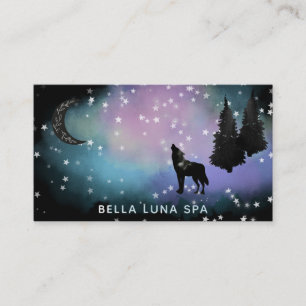 Carte De Visite *~* Lune cosmique - Loup hurlant Arbres de pins ar