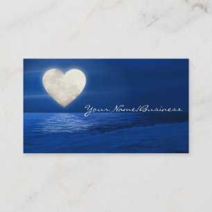 Carte De Visite Lune de coeur sur l'eau avec la plage couverte de