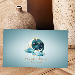 Carte De Visite Lune élégante étoiles dorées bleues