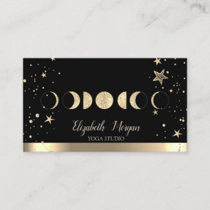 Carte De Visite Lunes dorées étoiles dorées Studio de yoga noir