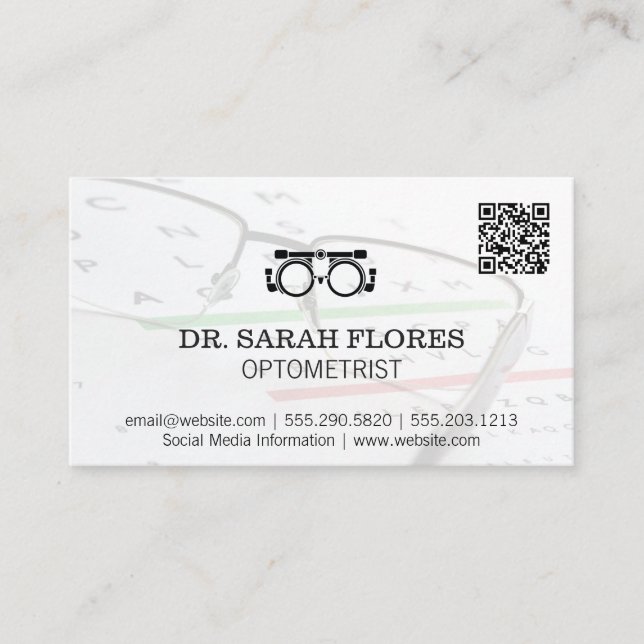 Carte De Visite Lunettes de prescription | Code QR optométriste (Devant)
