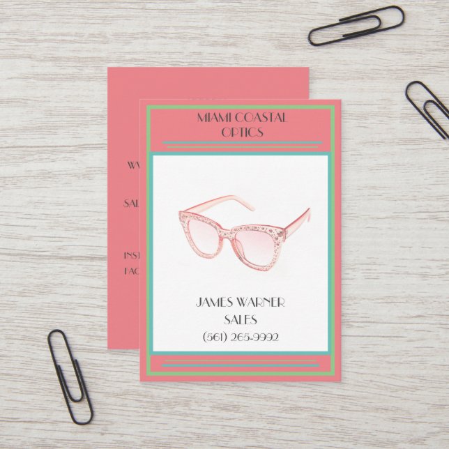 Carte De Visite Lunettes de soleil Miami Coral Retro 80's (Devant/Arrière en situation)