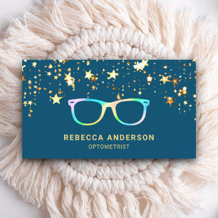 Carte De Visite Lunettes de vue arc-en-ciel bleu confettis dorés O