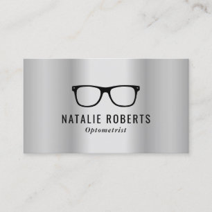 Carte De Visite Lunettes d'oeil optométriste moderne argent méta