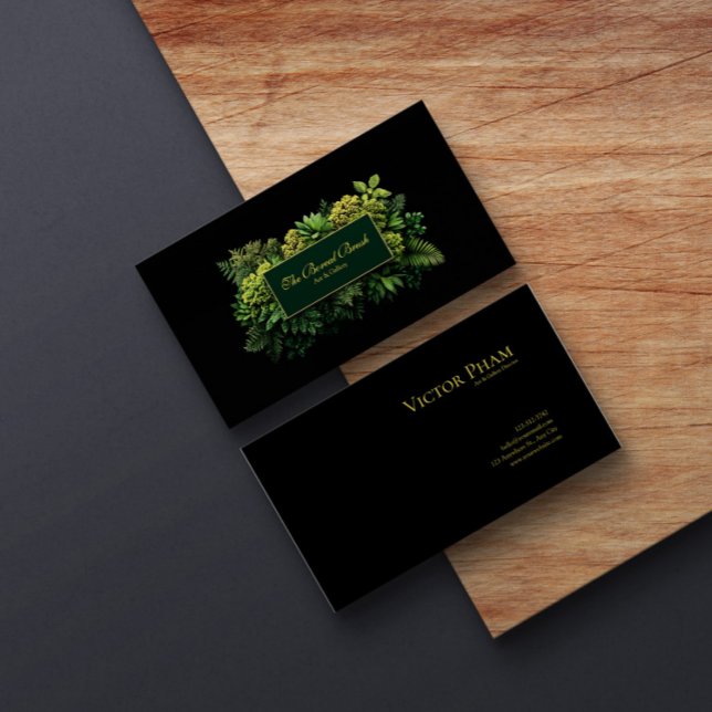 Carte De Visite Lush Greenery Black Gold Frame Botanical (Créateur téléchargé)
