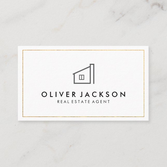 Carte De Visite Lux Gold Foil Immobilier gris blanc (Devant)