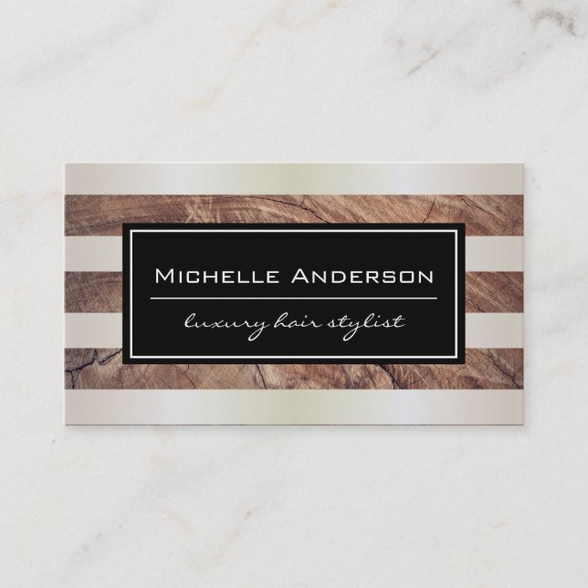 Carte De Visite Lux White Gold Stripes / Bois rustique (Devant)