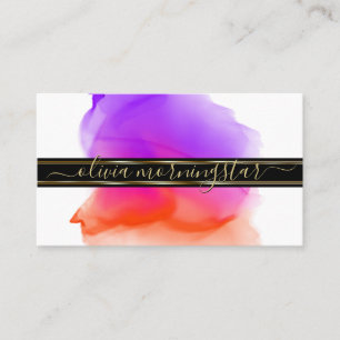 Carte De Visite Luxe Aquarelle Abstraite Encre Bouts Corail Violet