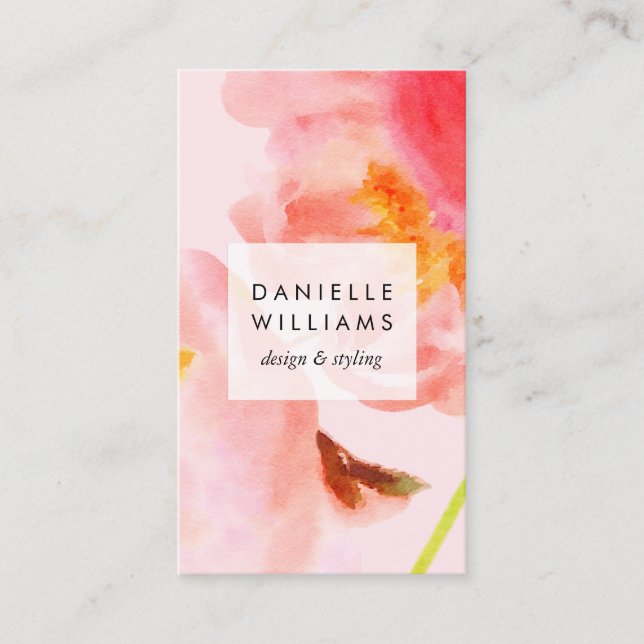 Carte De Visite Luxe Aquarelle Florale rose (Devant)