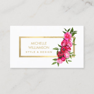 Carte De Visite Luxe Aquarelle Rose or/blanc