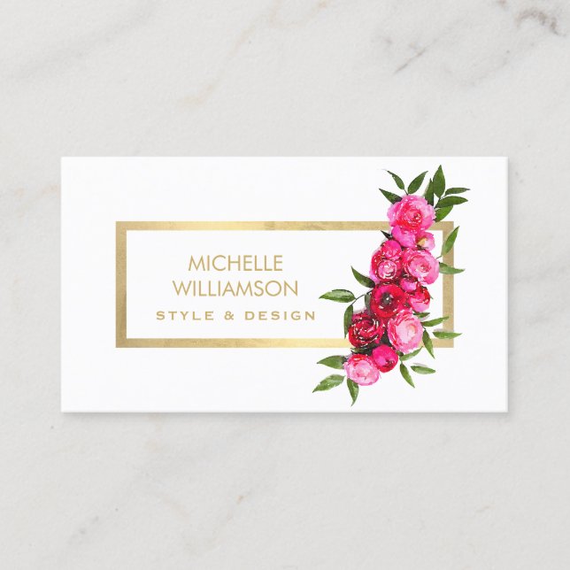 Carte De Visite Luxe Aquarelle Rose or/blanc (Devant)