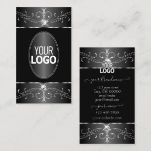 Carte De Visite Luxe Argent Noir Blanc Ornat Ornat Ornat avec logo