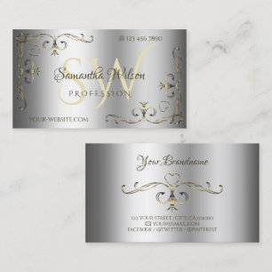 Carte De Visite Luxe Argent Shimmer Or Ornate Corners Initiales
