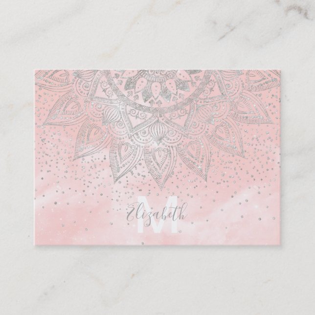 Carte De Visite Luxe argenté gris mandala confetti design (Devant)