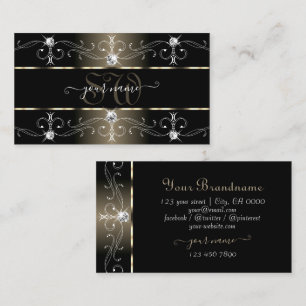 Carte De Visite Luxe Beige Noir Orné Bordures Joyaux Monogramme