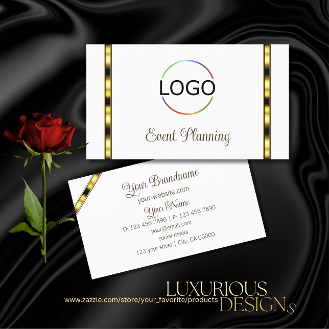 Carte De Visite Luxe blanc et or chic avec logo professionnel (Créateur téléchargé)