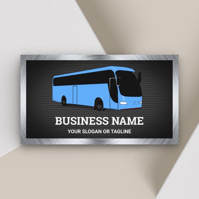 Carte De Visite Luxe Blue Bus Visites touristiques Agent de voyage (Créateur téléchargé)