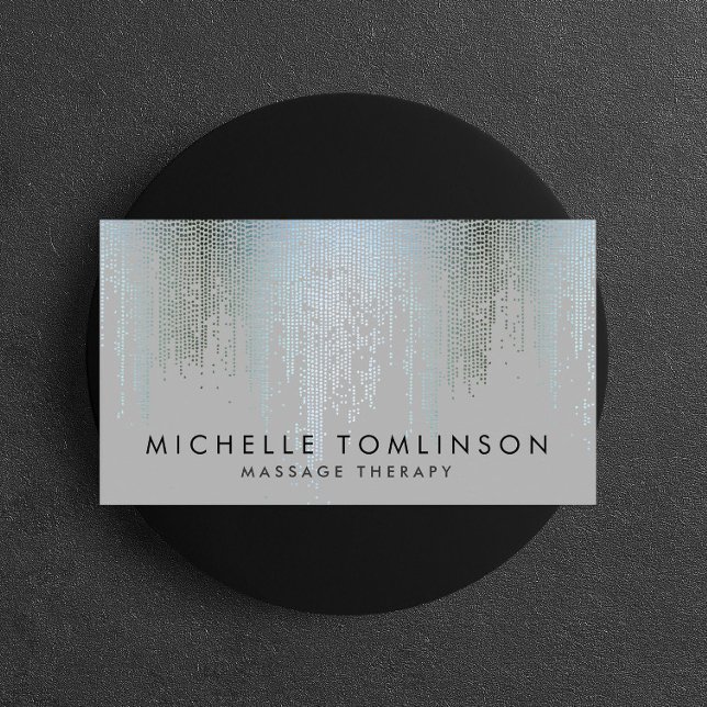 Carte De Visite Luxe Blue Silver Confetti Motif de pluie (Créateur téléchargé)
