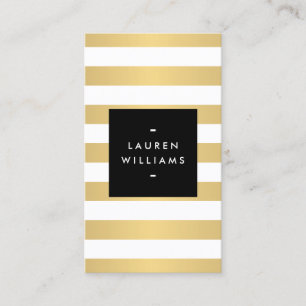 Carte De Visite Luxe Bold Faux Gold et White Stripes