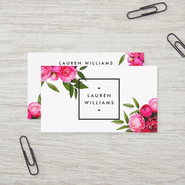 Carte De Visite Luxe Bold Roses d'aquarelle (Devant/Arrière en situation)