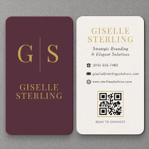Carte De Visite Luxe Bourgogne or Monogramme QR Code