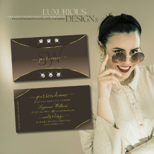 Carte De Visite Luxe Brown avec or Ornate Diamonds Monogramme