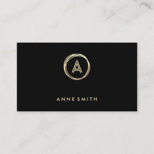 Carte De Visite Luxe Chic Gold Circle Moderne Monogramme Noir