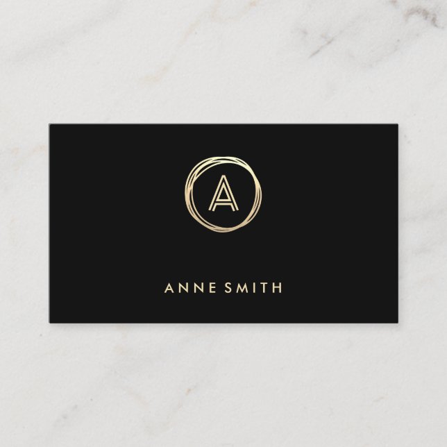 Carte De Visite Luxe Chic Gold Circle Moderne Monogramme Noir (Devant)