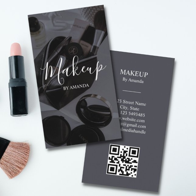 Carte De Visite Luxe Chic Maquillage Artiste Beauté Salon QR Code (Créateur téléchargé)