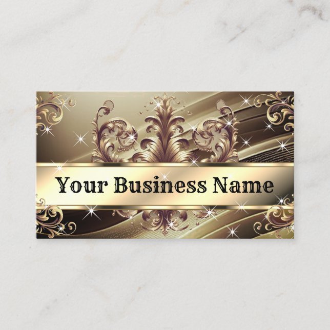 Carte De Visite Luxe Chic Royal Ornament Glam Brown Gold Ombre (Devant)