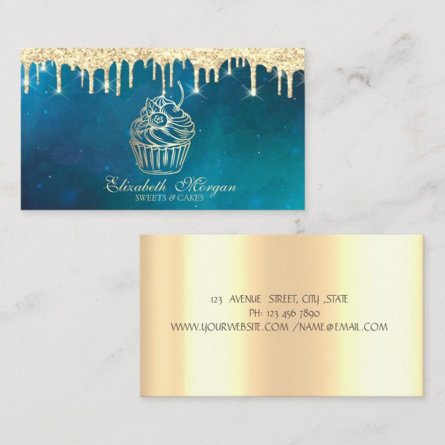 Carte De Visite Luxe Chic Sweets Cupcake Faux Gold Drivers Boulang (Devant / Derrière)