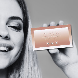 Carte De Visite Luxe Coral Blanc Ombre Sparkle Diamonds Monogramme