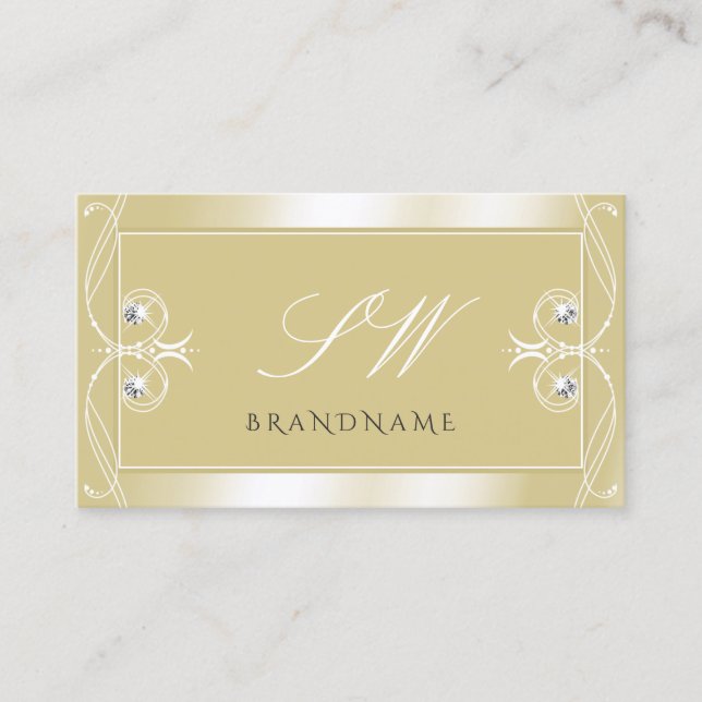 Carte De Visite Luxe Crème Beige Bijoux étincelants Initiales Orna (Devant)
