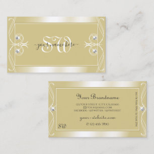 Carte De Visite Luxe Crème Beige Bijoux étincelants Monogramme Orn
