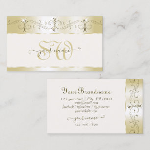 Carte De Visite Luxe Crème Or Ornate Bijoux Étincelant Monogramme