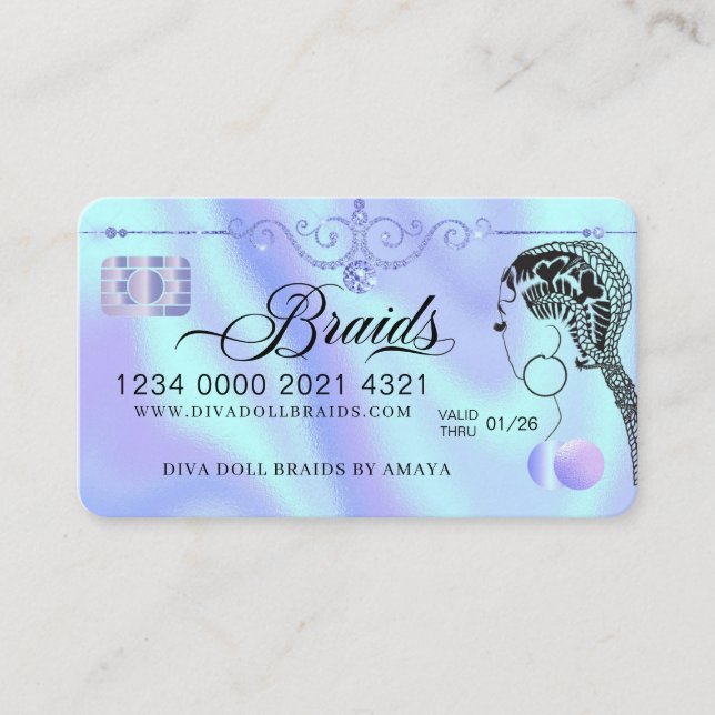 Carte De Visite Luxe Diamond Foil Cheveux Braiding Credit Style Bu (Devant)