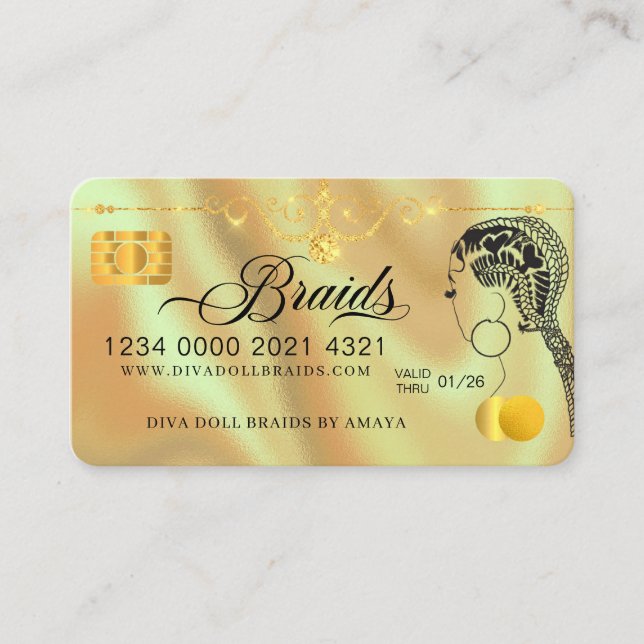 Carte De Visite Luxe Diamond Foil Cheveux Braiding Credit Style Bu (Devant)