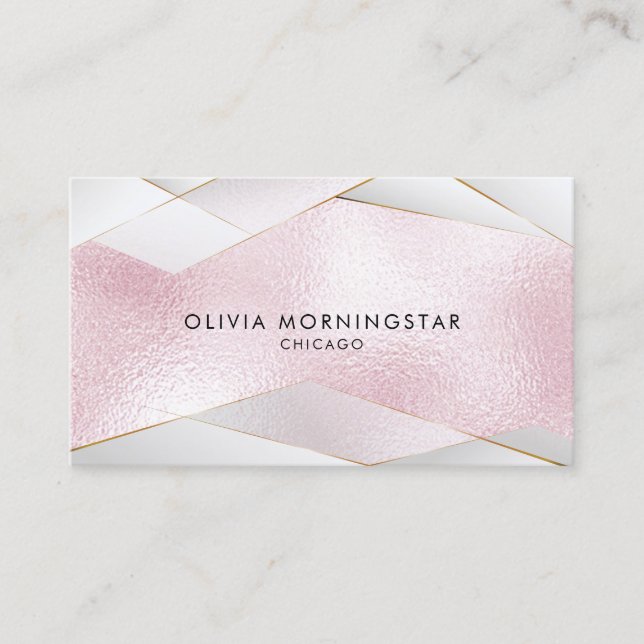 Carte De Visite Luxe Elegant Faces blanches en or rose (Devant)
