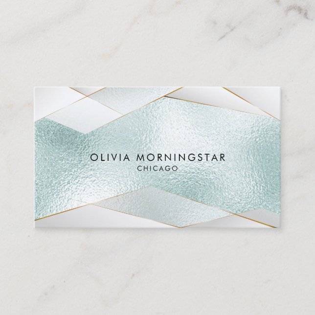 Carte De Visite Luxe Elegant Ocean Aqua Blue Gold Facettes blanche (Devant)