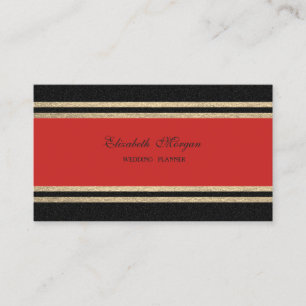 Carte De Visite Luxe Élégant, Rouge, Rayures Pailletées Faux Or