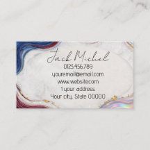 Carte de visite luxe en marbre bleu navy et feuill