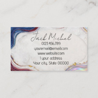 Carte de visite luxe en marbre bleu navy et feuill