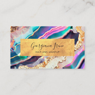 Carte De Visite Luxe Faux Marble Agate Or coloré Arc-en-ciel